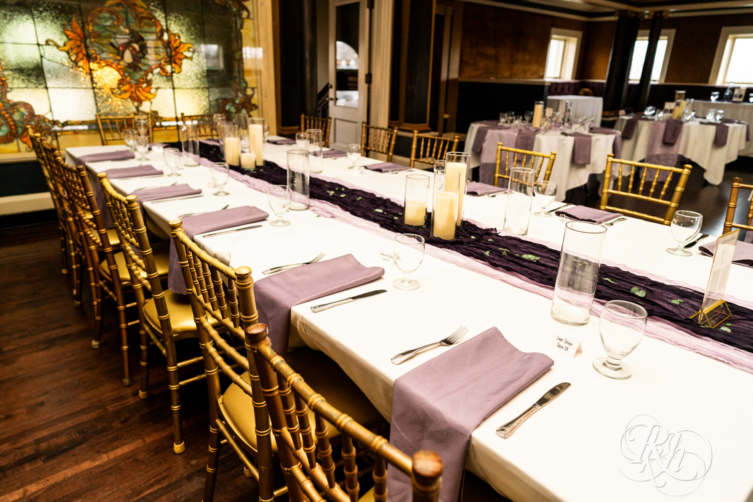 Wedding reception setup at Semple Mansion in Minneapolis, Minnesota.