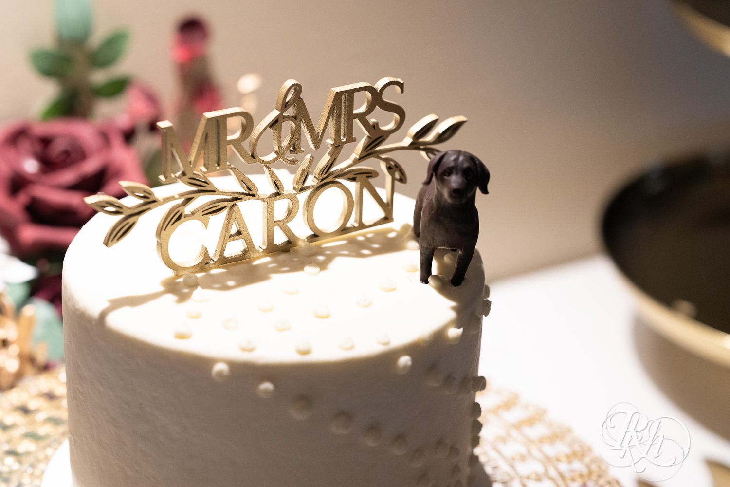 Wedding cake topper with little black dog at Dellwood Country Club in Dellwood, Minnesota.